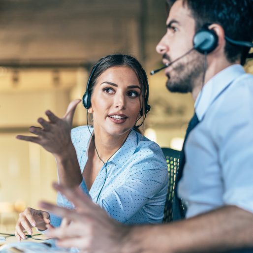 Customer support operators working in call center