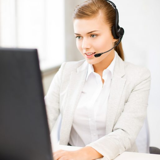 20611449 - picture of friendly female helpline operator with headphones